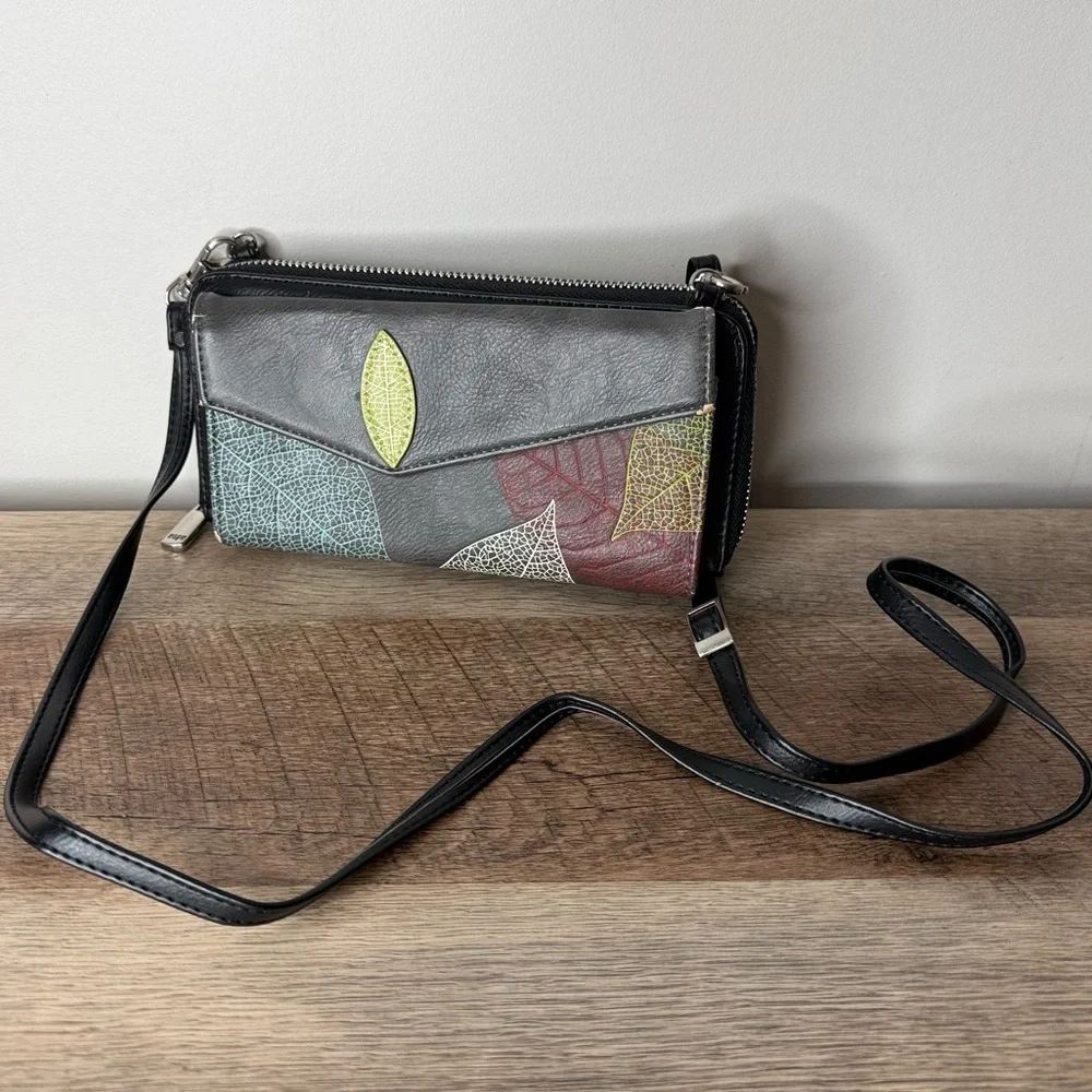 ESPE Vegan Leather Crossbody Convertible Clutch Bag Detachable Strap Leaf Wallet - Picture 6 of 14